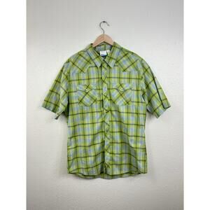 Pearl Snap Western Shirt Mens XL Green Plaid Hurley Retro Surfer Y2K S/S